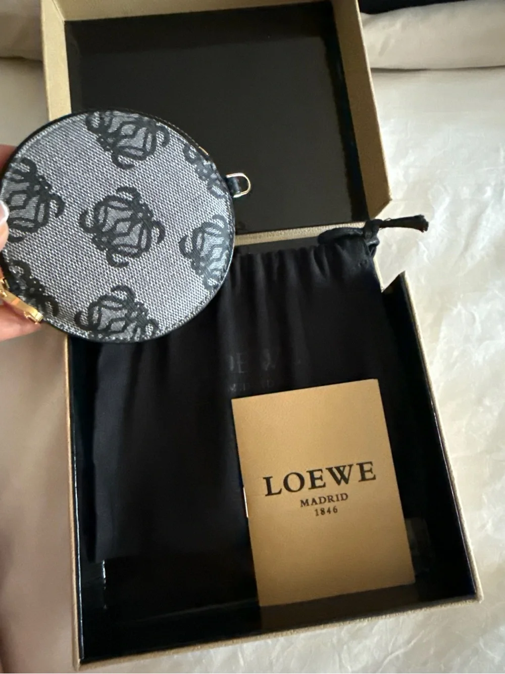LOEWE Anagram Round Coin Purse Grey NWT Box